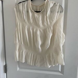H&M Cream Pleated Ruffled Blouse with Bib Collar